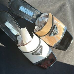 Prada Ciabatte Women's Black patent leather slide heels size 8.5